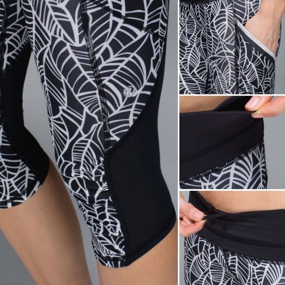 Lululemon Run A Marathon Leggings Crop Black Print Size 4 High Rise Yoga Pants - Picture 3 of 13